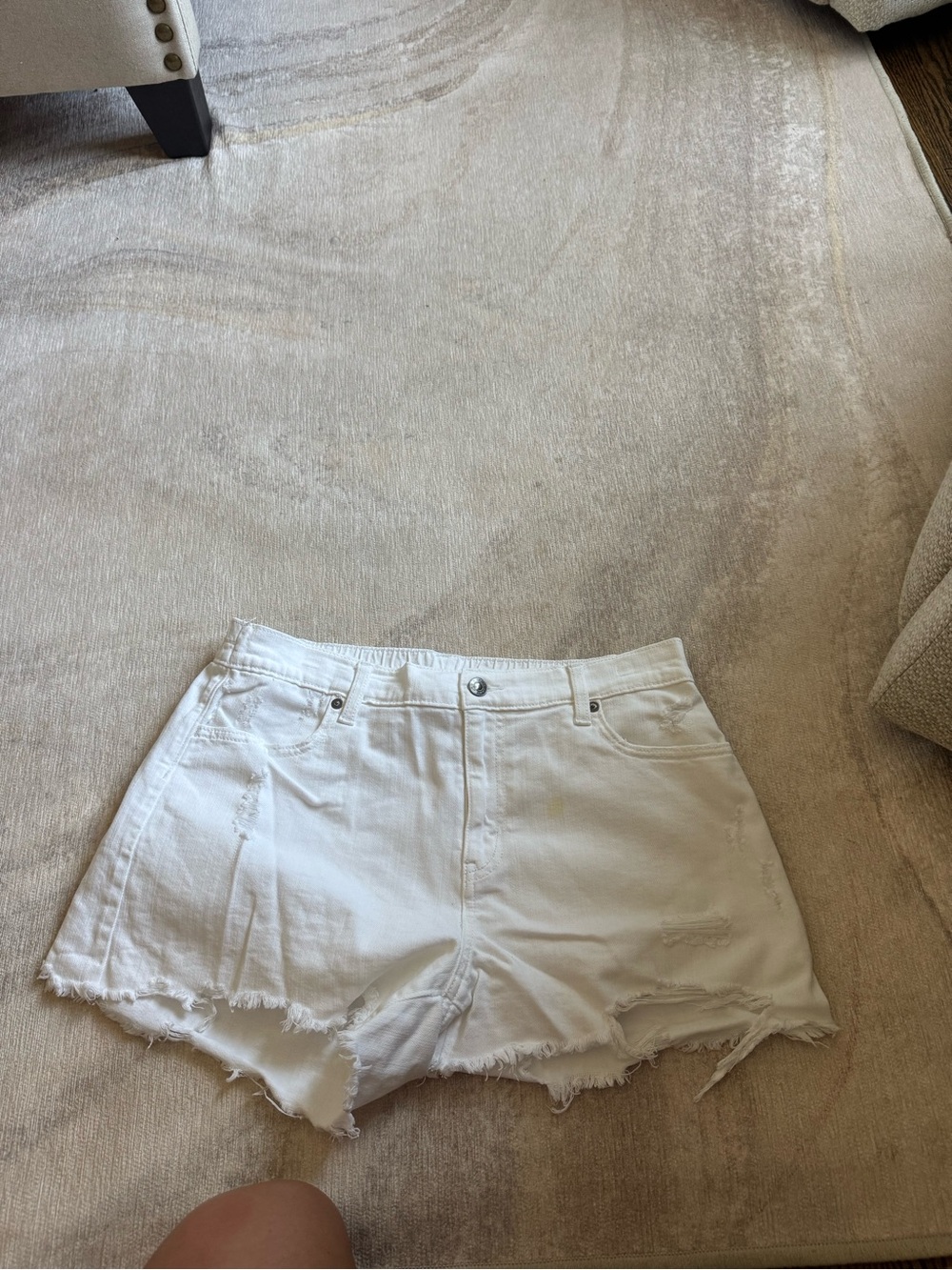 aerie White High-Rise Frayed Hem Jean Shorts cotton!!